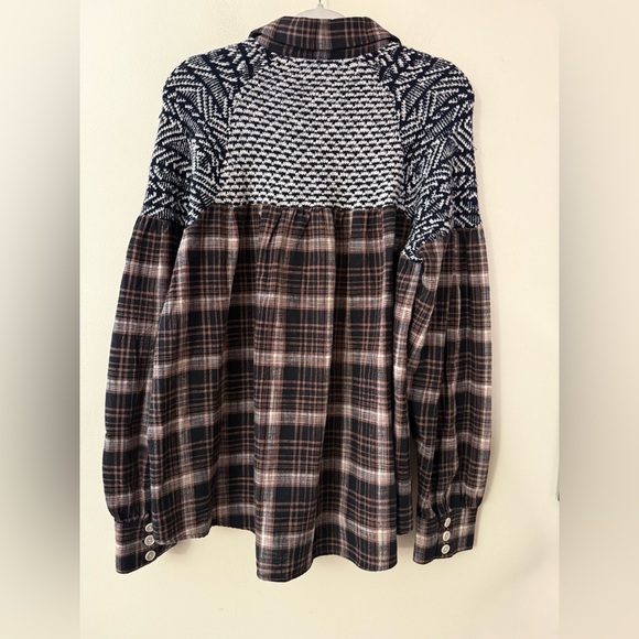 Free People Fireside Nights Button Down Shirt, Brown/Black/White, Medium - Picture 14 of 14